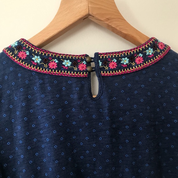 Lucky Brand Blue Boho Embroidered Flower Print Tiered Empire Dress Girls XL 16 - Picture 6 of 8